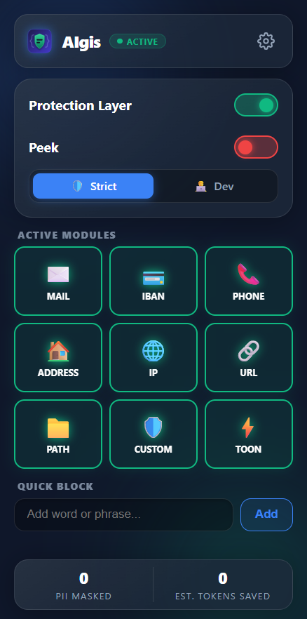 Quick-Access Popup Dashboard